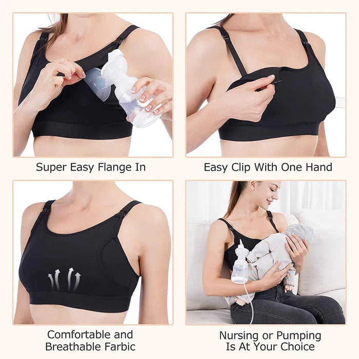 Momcozy Hands-Free Pumping Bra in Black Size Large | Cotton